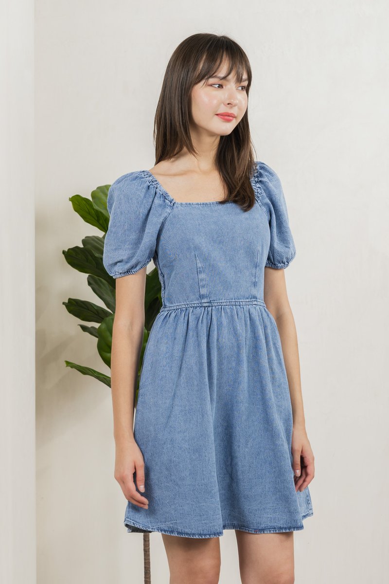 Nolana Denim Smocked Back Dress (XS)