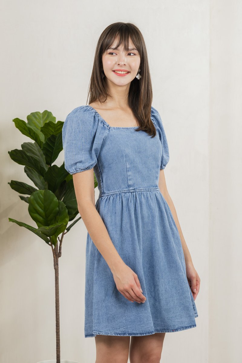 Nolana Denim Smocked Back Dress (XS)