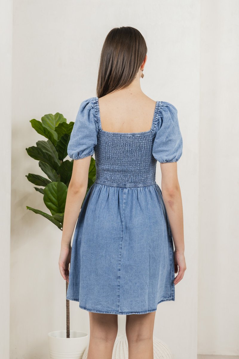 Nolana Denim Smocked Back Dress (XS)