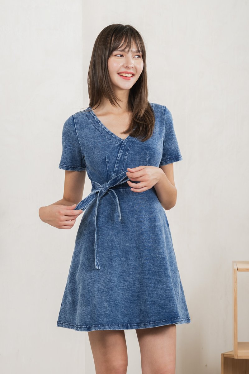 Francis Denim Faux Wrap Dress (XS)