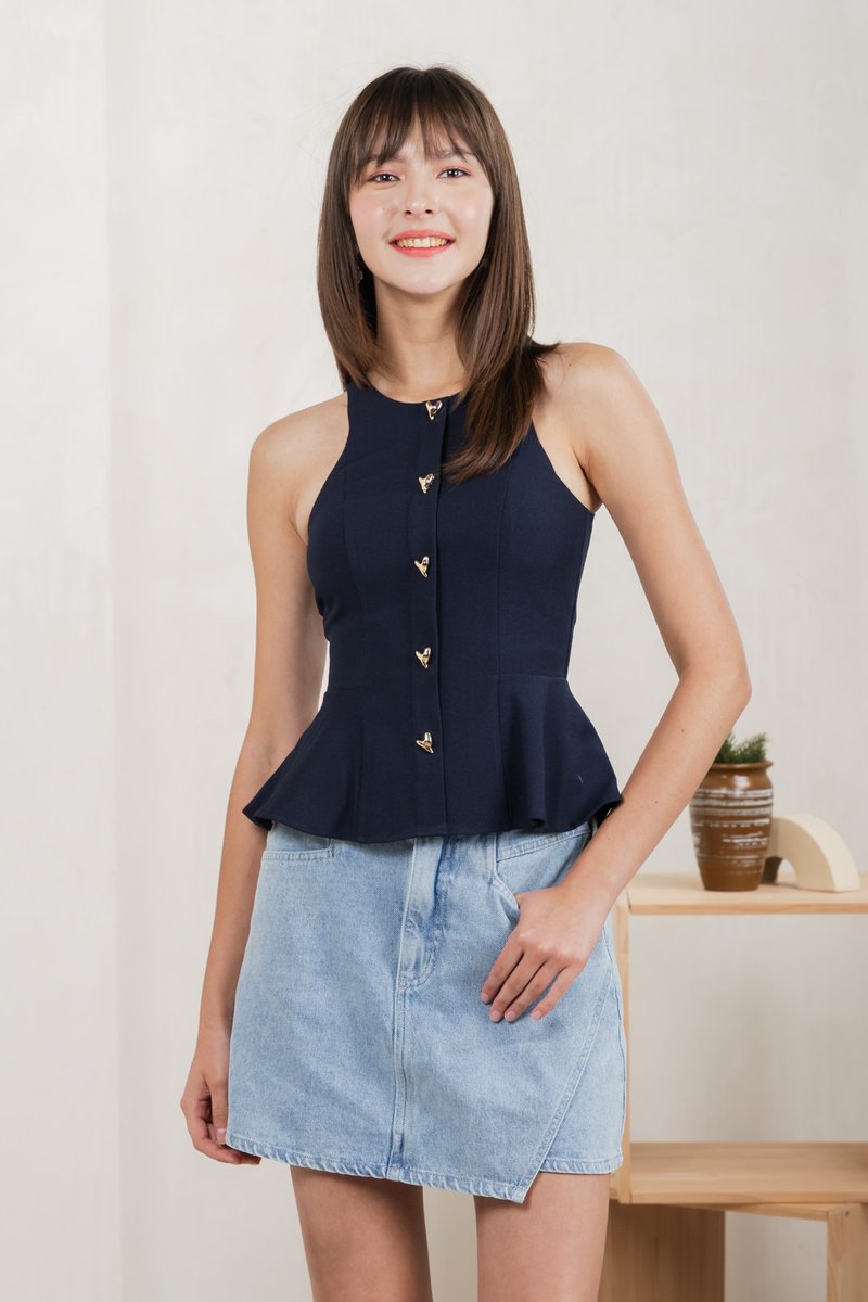 Hermia Hearts Peplum Top In Navy (XS)