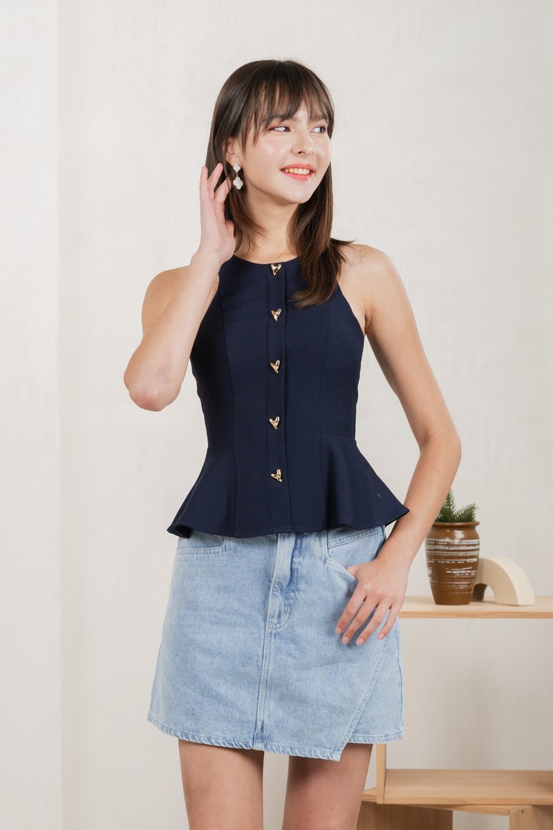 Hermia Hearts Peplum Top In Navy (XS)