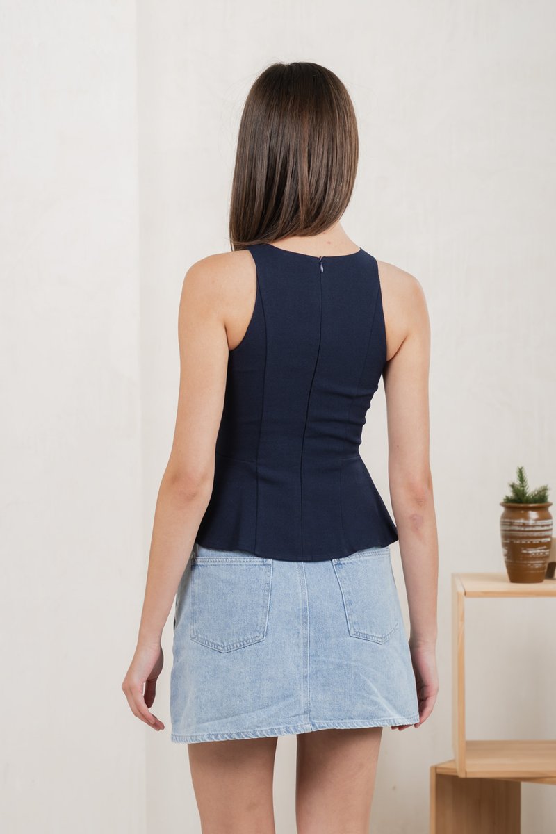 Hermia Hearts Peplum Top In Navy (XS)