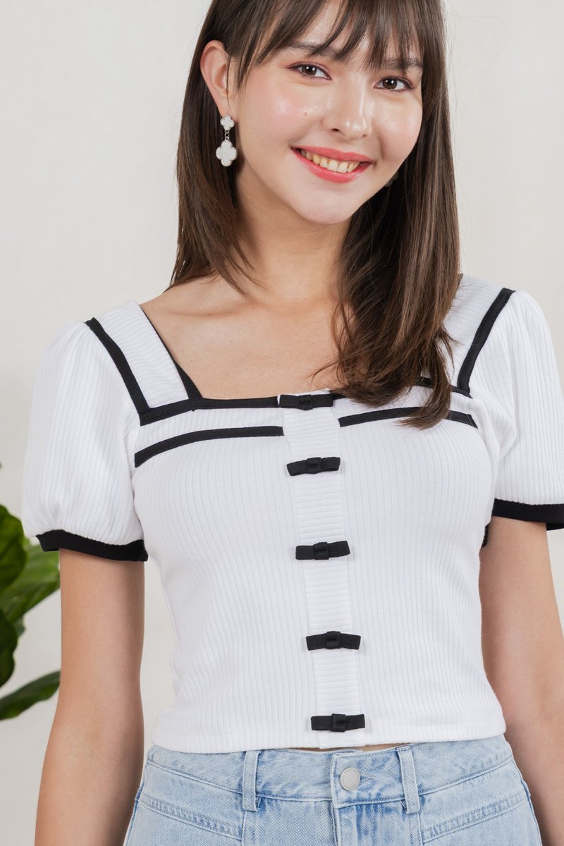 Cozy Coquette Ribbed Crop Top In White
