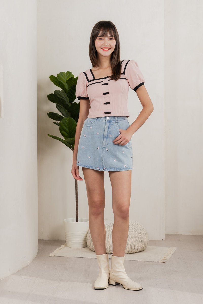 Cozy Coquette Ribbed Crop Top In Pink (XS)