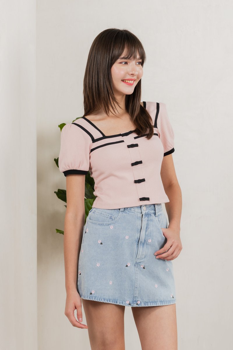 Cozy Coquette Ribbed Crop Top In Pink (XS)