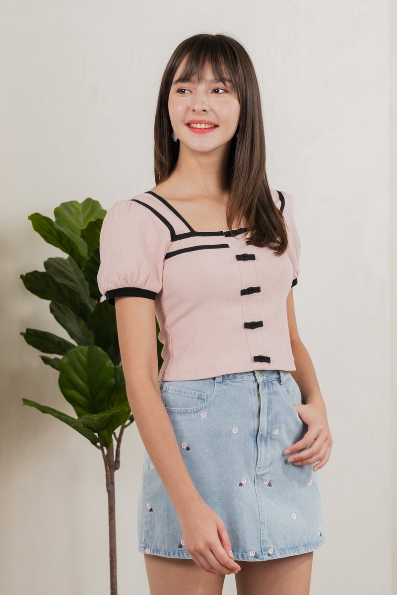 Cozy Coquette Ribbed Crop Top In Pink (XS)