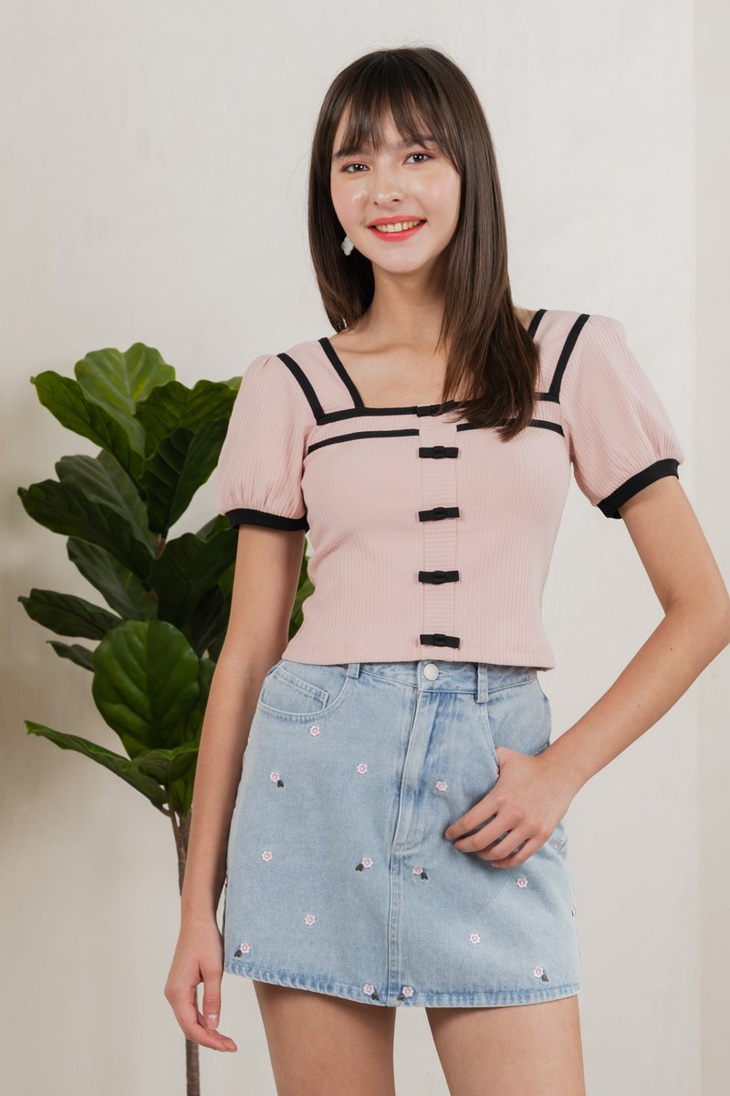 Cozy Coquette Ribbed Crop Top In Pink (XS)