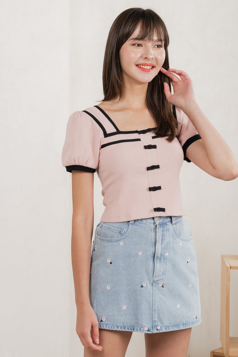 Cozy Coquette Ribbed Crop Top In Pink (XS)