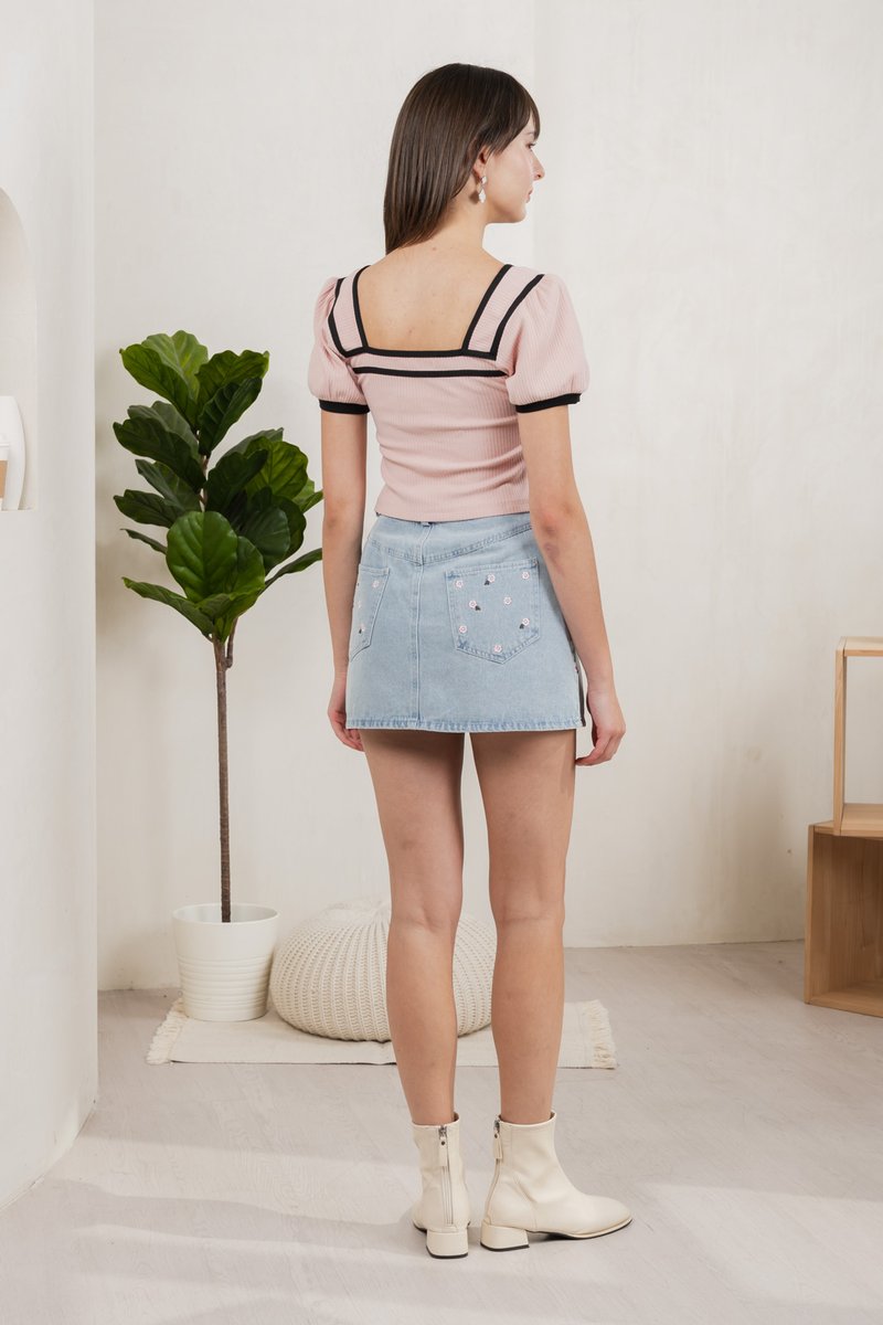 Cozy Coquette Ribbed Crop Top In Pink (XS)