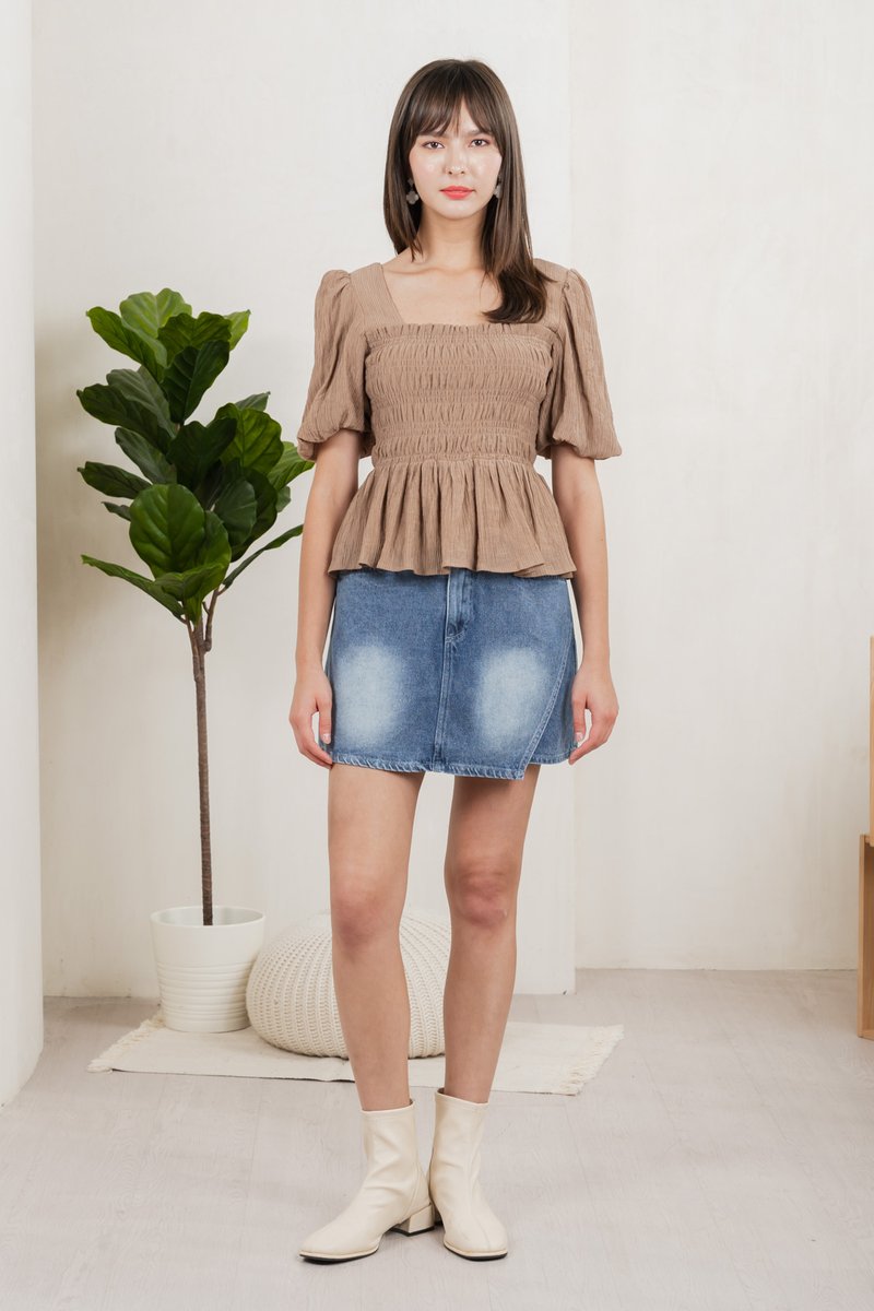 Salvia Textured Smocked Top In Khaki