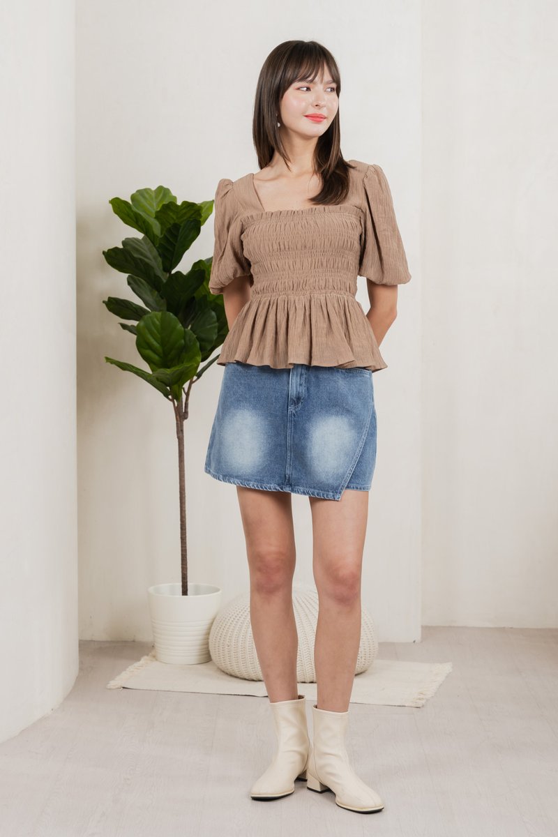 Salvia Textured Smocked Top In Khaki