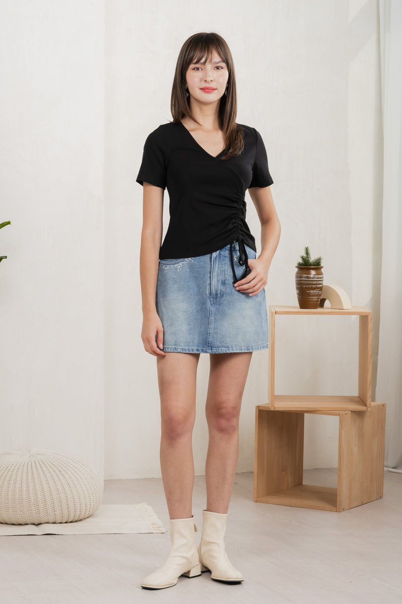 Ren Ruched Cotton Top In Black