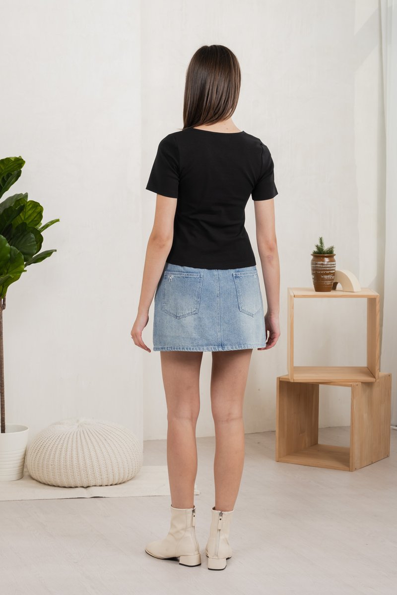 Ren Ruched Cotton Top In Black
