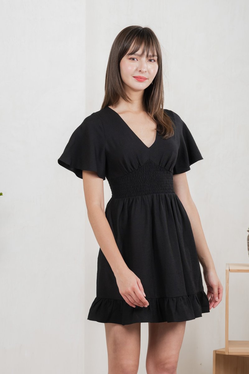 Sonnet Smocked Empire Waist Dress In Black (XS)