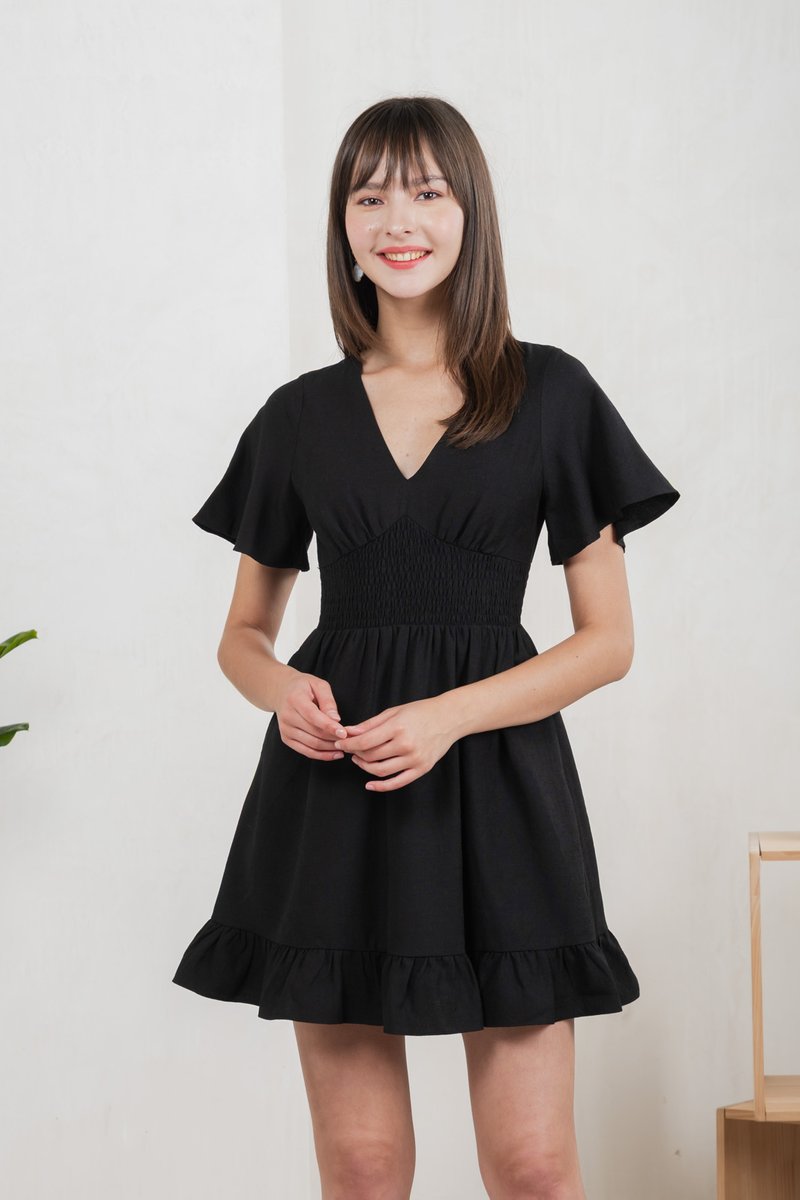 Sonnet Smocked Empire Waist Dress In Black (XS)