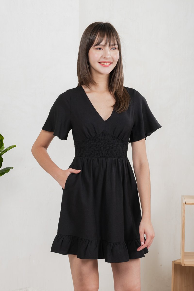 Sonnet Smocked Empire Waist Dress In Black (XS)