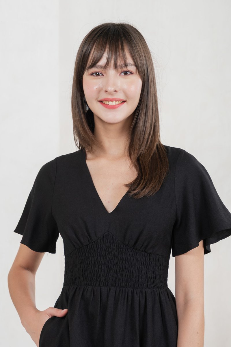 Sonnet Smocked Empire Waist Dress In Black (XS)
