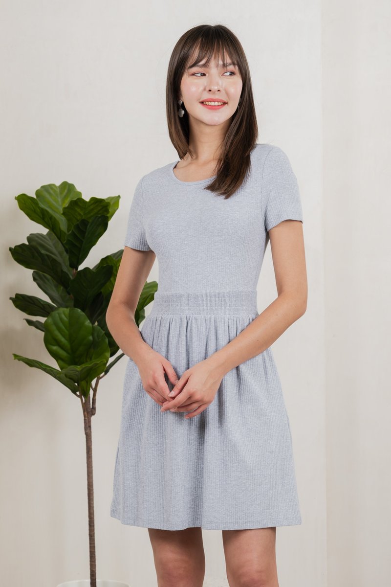 Whisper Smocked Waist Cotton Dress In Grey (XXL)