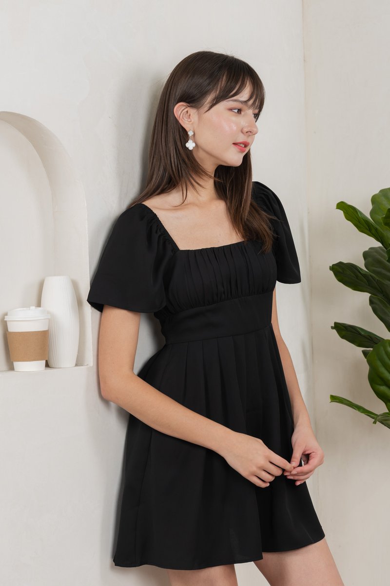 Regine Ruched Pleated Dress Romper In Black