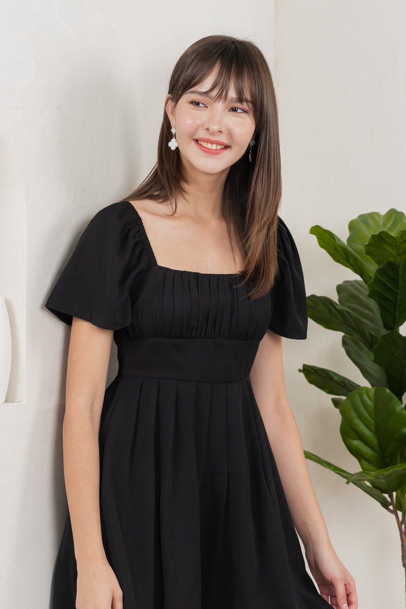 Regine Ruched Pleated Dress Romper In Black