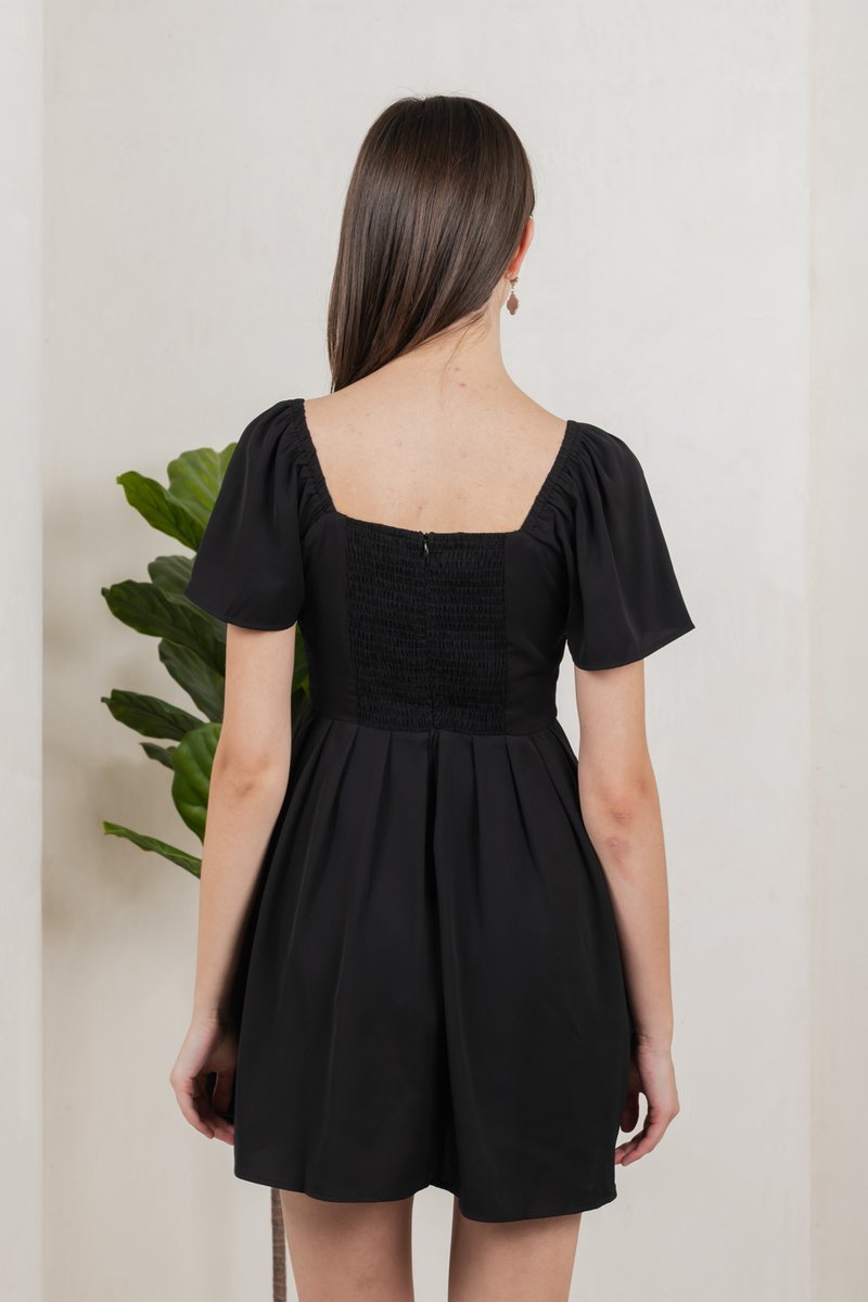 Regine Ruched Pleated Dress Romper In Black