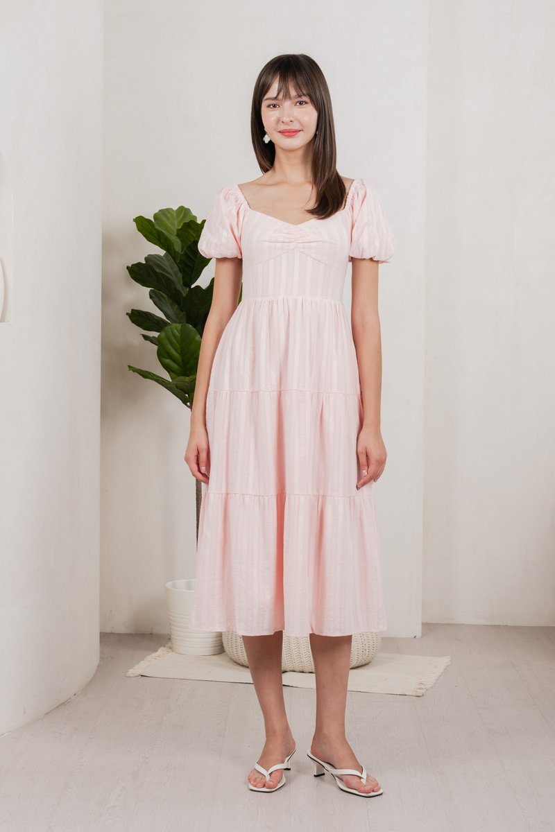 Maple Sweetheart Textured Midi Dress In Pink (XS)