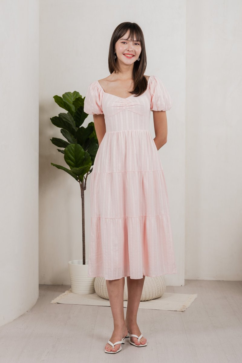 Maple Sweetheart Textured Midi Dress In Pink (XS)