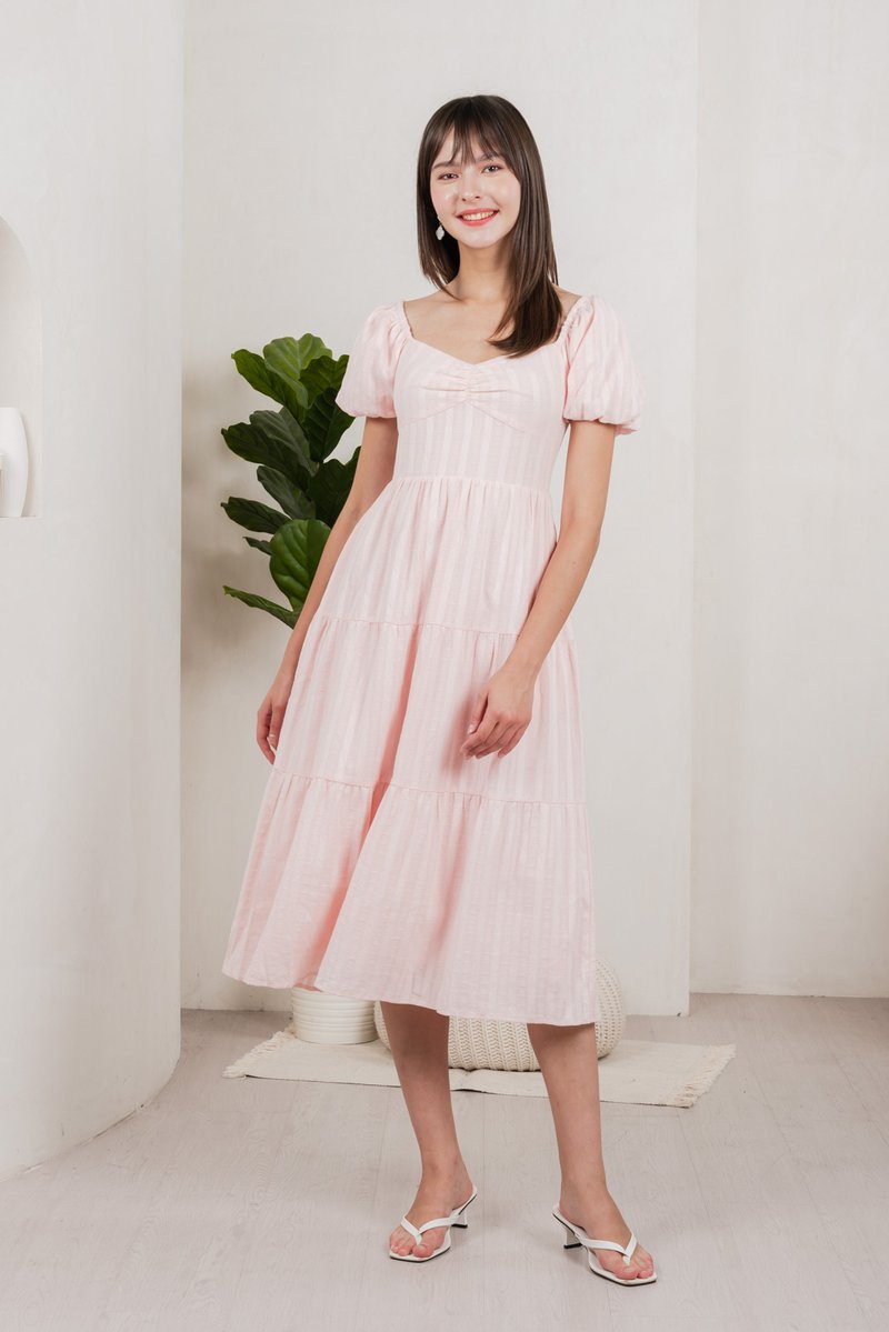 Maple Sweetheart Textured Midi Dress In Pink (XS)