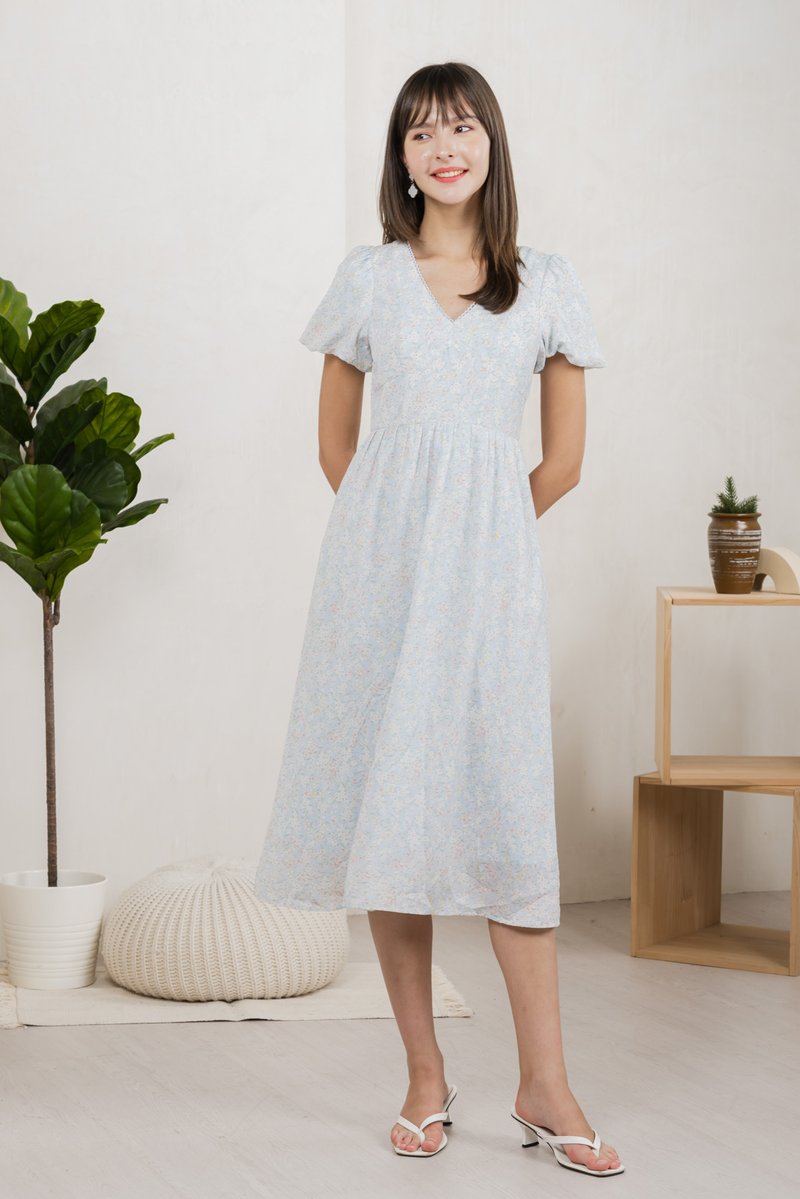 Camelia Floral Empire Waist Midi Dress(XL)