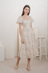 Autumn Garden Eyelet Midi Dress In Peach (XXL)