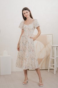 Autumn Garden Eyelet Midi Dress In Peach (XXL)
