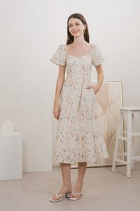 Autumn Garden Eyelet Midi Dress In Peach (XXL)