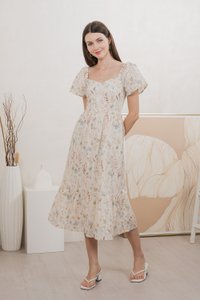 Autumn Garden Eyelet Midi Dress In Peach (XXL)