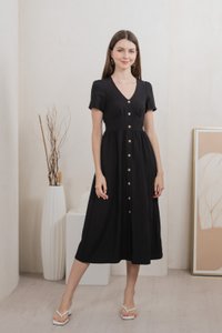 Bronte Empire Button Midi Dress In Black (XS)
