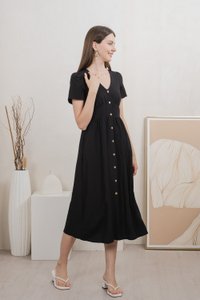 Bronte Empire Button Midi Dress In Black (XS)