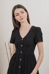 Bronte Empire Button Midi Dress In Black (XS)