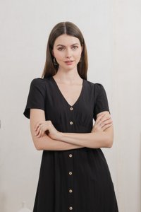 Bronte Empire Button Midi Dress In Black (XS)