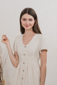 Bronte Empire Button Midi Dress In Cream