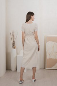 Bronte Empire Button Midi Dress In Cream