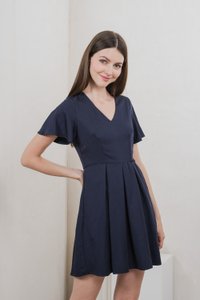Milica Pleated Sleeve Dress In Navy