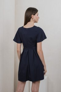 Milica Pleated Sleeve Dress In Navy