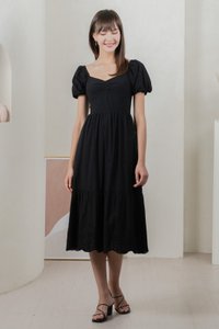 Enchant Embroidered Empire Midi Dress In Black