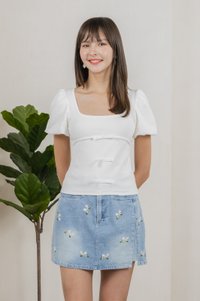 Blanca Ribbed Cotton Bow Top In White