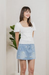 Blanca Ribbed Cotton Bow Top In White