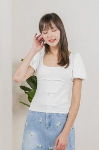 Blanca Ribbed Cotton Bow Top In White