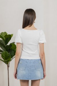 Blanca Ribbed Cotton Bow Top In White