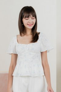 Inessa Floral Eyelet Empire Top In Blue