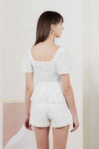 Inessa Floral Eyelet Empire Top In Blue