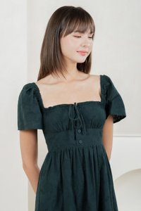 Brilliant Broderie Ribbon Midi Dress In Emerald